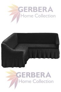 Gerbera Home Collection Pamuklu - Polyester Bürümcük Fırfırlı Süngersiz Kapitone Giydirmeli Siyah L Koltuk Koltuk Örtüsü 180x350 cm