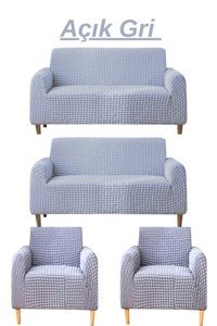 Furkanticaret Polyester Bürümcük Süngersiz Kapitone Giydirmeli Beyaz Üçlü Koltuk Örtüsü 180x230 cm