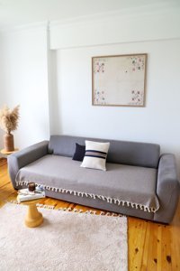 Koza Home Pamuklu - Polyester Saçaklı Süngersiz Çizgili Kahverengi Tekli Koltuk Örtüsü 115x201 cm