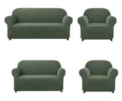 Elgeyar Polyester Likralı Jakarlı Süngersiz Armürlü Giydirmeli Yeşil Yedili Koltuk Örtüsü 180x230 cm