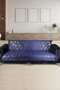 Teksev Kadife Polar Varaklı Süngerli Çizgili Lacivert Tekli Koltuk Örtüsü 170x210 cm
