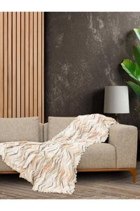 Latuda Concept Softmicro Mikrofiber Süngersiz Geometrik Desenli Bej Tekli Koltuk Örtüsü 130x180 cm