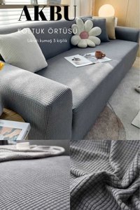 Akbu Polyester Likralı Süngersiz Mermer Desenli Giydirmeli Lastikli Gri Tekli Koltuk Örtüsü 180x230 cm