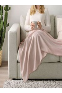 Ikea Pamuklu Saçaklı Süngersiz Düz Pembe Tekli Koltuk Örtüsü