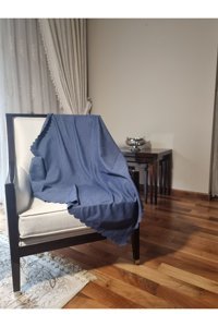 Fem Life Polyester Süngersiz Düz Mavi Tekli Koltuk Örtüsü 110x200 cm