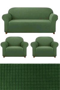 Heytgah Polyester Likralı Süngersiz Düz Giydirmeli Yeşil Üçlü Koltuk Örtüsü 180x230 cm