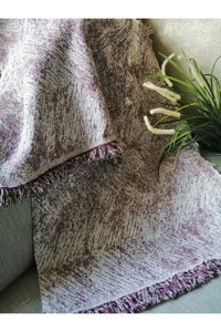 Neweste Pamuklu Saçaklı Süngersiz Çizgili Bordo Tekli Koltuk Örtüsü 160x220 cm