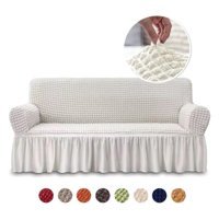 Hanemce Pamuklu - Polyester Bürümcük Fırfırlı Süngersiz Kapitone Giydirmeli Bej 3-3-1-1 Koltuk Örtüsü 180x230 cm