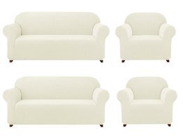 Elgeyar Polyester Likralı Jakarlı Süngersiz Armürlü Giydirmeli Bej Dörtlü Koltuk Örtüsü 180x230 cm