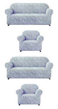 Uytm Pamuklu Likralı Jakarlı Süngerli Çiçek Desenli Giydirmeli Gri Dörtlü Koltuk Örtüsü 180x230 cm