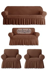 Iydgah Polyester Bürümcük-Likralı Süngersiz Kapitone Giydirmeli Krem 3-2-1-1 Koltuk Örtüsü 50x180 cm