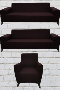 Şahane Ev Mikro Polyester Likralı Jakarlı Süngersiz Düz Giydirmeli Lastikli Bordo Üçlü Koltuk Örtüsü 51x42 cm