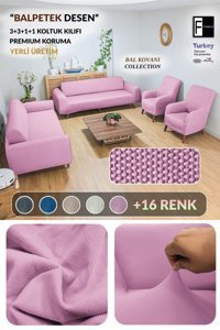 Faiend Polyester Süngersiz Düz Giydirmeli Pembe 3-3-1-1 Koltuk Örtüsü 80x125 cm
