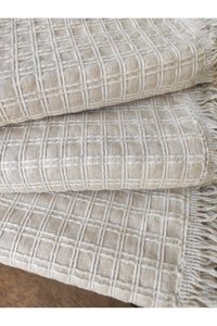 Denizli Hatırası Pamuklu Kanvas Püsküllü Süngersiz Armürlü Bej Üçlü Koltuk Örtüsü 170x220 cm