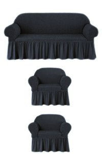 Furkanticaret Polyester Bürümcük Fırfırlı Süngersiz Kapitone Giydirmeli Krem Üçlü Koltuk Örtüsü 180x230 cm