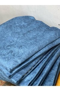 Favoriteks Kadife Süngersiz Damask Desenli Mavi Tekli Koltuk Örtüsü 170x210 cm