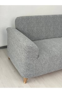 Defne Home Pamuklu - Polyester Likralı Jakarlı Süngersiz Armürlü Giydirmeli Gri Üçlü Koltuk Örtüsü 180x230 cm