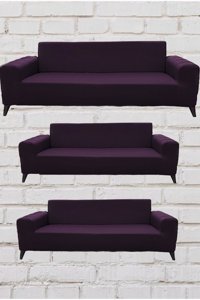 Şahane Ev Mikro Polyester Likralı Jakarlı Süngersiz Düz Giydirmeli Lastikli Fuşya Üçlü Koltuk Örtüsü 55x13 cm