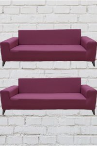 Şahane Ev Mikro Polyester Likralı Jakarlı Süngersiz Düz Giydirmeli Lastikli Gül Kurusu Üçlü Koltuk Örtüsü 51x42 cm