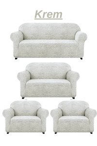 Kanway Jakarlı Kırçıllı Giydirmeli Gri 3-2-1-1 Koltuk Örtüsü 180x230 cm
