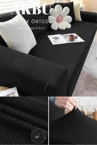 Akbu Polyester Likralı Süngersiz Pitikare Desenli Giydirmeli Lastikli Siyah Tekli Koltuk Örtüsü 180x230 cm