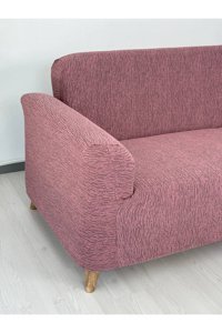 Defne Home Pamuklu - Polyester Likralı Jakarlı Süngersiz Armürlü Giydirmeli Pembe Tekli Koltuk Örtüsü 180x230 cm