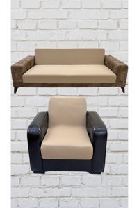 Şahane Ev Mikro Polyester Likralı Jakarlı Süngersiz Düz Giydirmeli Lastikli Kahverengi Üçlü Koltuk Örtüsü 78x55 cm