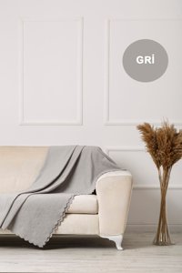 Velerde Home Pamuklu - Polyester Polar Süngersiz Düz Gri Tekli Koltuk Örtüsü 175x215 cm