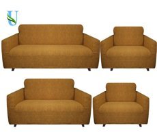 Uy Style Tekstil Likralı Jakarlı Süngerli Geometrik Desenli Giydirmeli Sarı Dörtlü Koltuk Örtüsü 180x230 cm