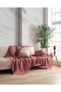 Botex Pamuklu Püsküllü Süngersiz Düz Bordo Tekli Koltuk Örtüsü 170x230 cm
