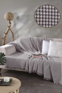 Ladynil Pamuklu Saçaklı Süngersiz Çizgili Antrasit Tekli Koltuk Örtüsü 170x200 cm