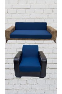 Şahane Ev Mikro Polyester Likralı Jakarlı Süngersiz Düz Giydirmeli Lastikli Mavi Üçlü Koltuk Örtüsü 78x55 cm