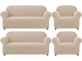 Elgeyar Polyester Likralı Jakarlı Süngersiz Armürlü Giydirmeli Kahverengi Sekizli Koltuk Örtüsü 180x230 cm