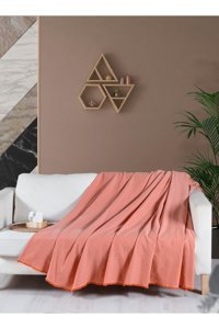Mulberry Macar Pamuklu - Polyester Süngersiz Petek Desenli Turuncu Tekli Koltuk Örtüsü 170x230 cm