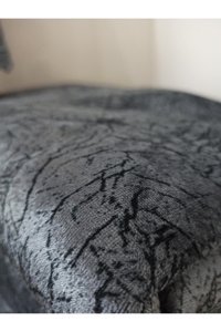 Selçuklu Tekstil Kadife Polar Pofuduk Süngerli Çizgili Gri Üçlü Koltuk Örtüsü 170x220 cm