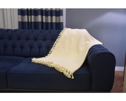 Efendyco Natural Pamuklu Kanvas Saçaklı Süngersiz Ekoseli Bej Üçlü Koltuk Örtüsü 200x320 cm