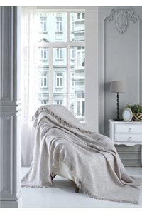 Nasır Home Pamuklu Saçaklı Süngersiz Düz Bej Tekli Koltuk Örtüsü 180x220 cm