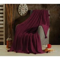Zerif Home Akrilik Örgü Ponponlu Süngersiz Düz Bordo Tekli Koltuk Örtüsü 130x180 cm