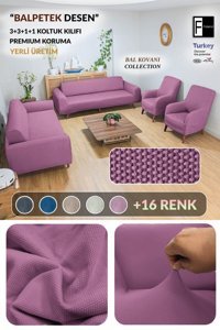 Faiend Polyester Süngersiz Düz Giydirmeli Gül Kurusu 3-3-1-1 Koltuk Örtüsü 80x125 cm
