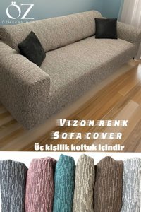 Özmakan Pamuklu - Polyester Likralı Jakarlı Süngersiz Çizgili Giydirmeli Kahverengi Tekli Koltuk Örtüsü 180x230 cm