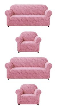 Uytm Pamuklu Likralı Jakarlı Süngerli Çizgili Giydirmeli Pembe Dörtlü Koltuk Örtüsü 180x230 cm