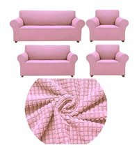 Uytm Bambu - Pamuklu Bürümcük-Likralı Süngerli Düz Giydirmeli Pembe Dörtlü Koltuk Örtüsü 180x230 cm