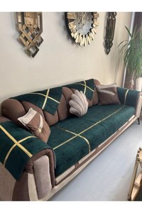 Tekstilsa Kadife Polar Süngerli Yeşil İkili Koltuk Örtüsü 200x70 cm