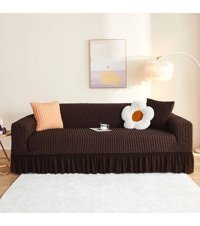 Özmakan Pamuklu - Polyester Bürümcük Jakarlı Süngersiz Düz Giydirmeli Kahverengi Üçlü Koltuk Örtüsü 180x230 cm