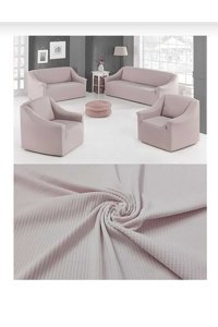 Çeçen Home Polyester Likralı Jakarlı Süngersiz Düz Giydirmeli Pembe Yedili Koltuk Örtüsü 18 cm