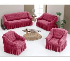 Uytm Pamuklu - Polyester Likralı Drapeli Süngerli Çiçek Desenli Giydirmeli Bordo Dörtlü Koltuk Örtüsü 80x120 cm