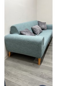 Hanemce Pamuklu - Polyester Likralı Jakarlı Süngersiz Kırçıllı Giydirmeli Yeşil Üçlü Koltuk Örtüsü 180x237 cm