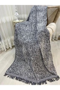 Özlü Home Pamuklu Örgü Saçaklı Süngersiz Kamuflaj Desenli Siyah Tekli Koltuk Örtüsü 170x220 cm
