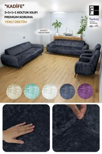 Faiend Kadife Süngersiz Düz Giydirmeli Antrasit 3-3-1-1 Koltuk Örtüsü 180x220 cm