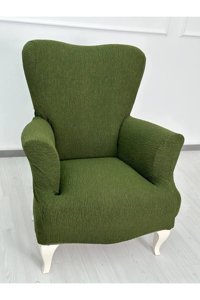 Defne Home Pamuklu - Polyester Likralı Jakarlı Süngersiz Armürlü Giydirmeli Haki Tekli Koltuk Örtüsü 75x120 cm